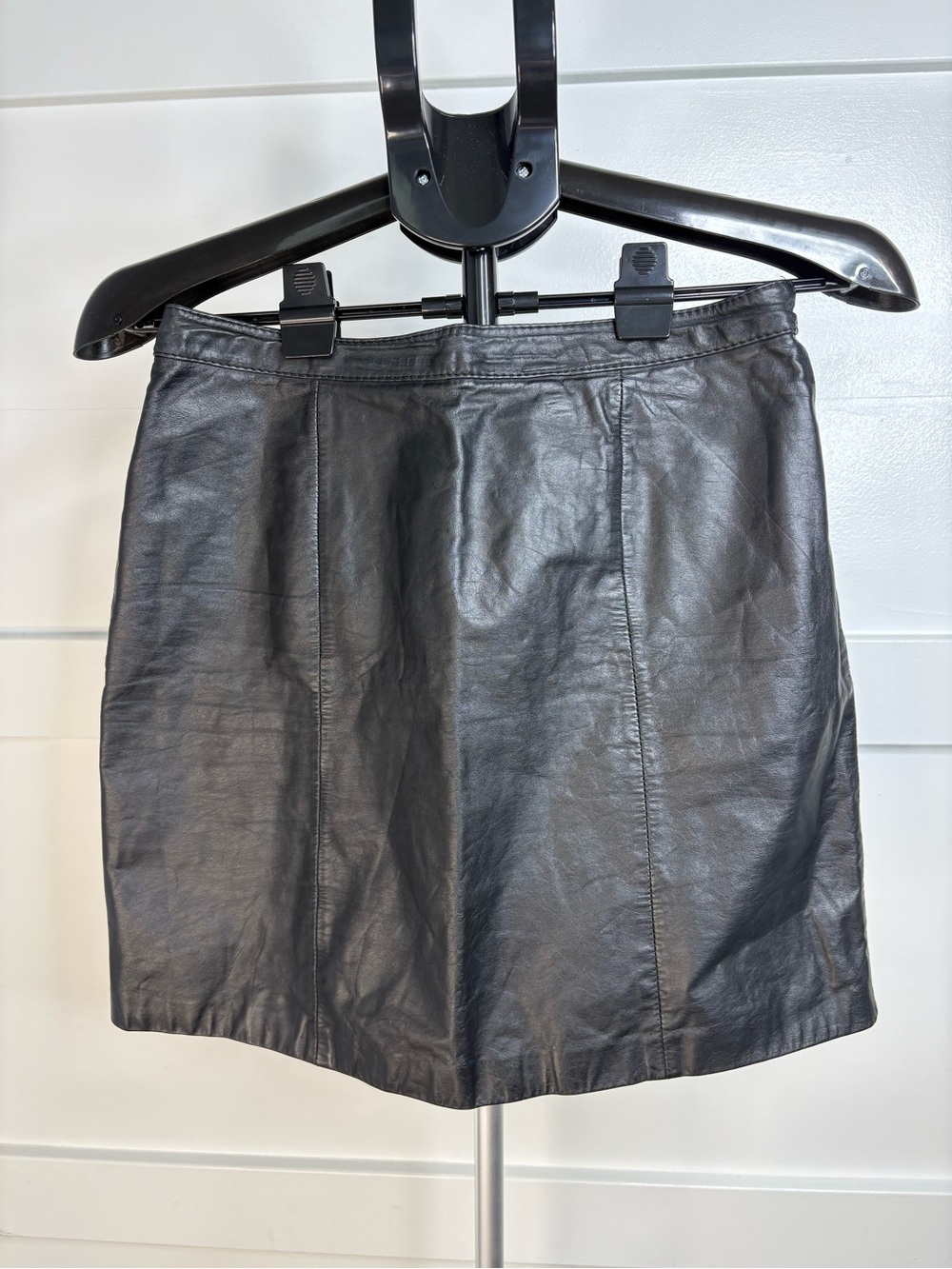 Vintage Berman’s 100% Leather Mini Skirt Black Size 12 80s 90s